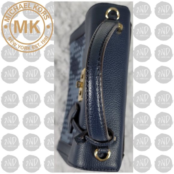 Michael Kors Karson Mini Satchel Lugage Blue Top Handle Crossbody - Picture 7 of 13